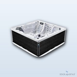 Lovia L501 Hot Tub for 5 People 220x220x88 cm – White Marble Acrylic, Blackstone Cabinet