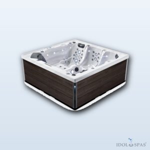 Lovia L501 Hot Tub for 5 People 220x220x88 cm – White Marble Acrylic, Gold Brown Cabinet