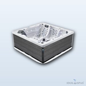 Lovia L501 Hot Tub for 5 People 220x220x88 cm – White Marble Acrylic, Grey Cabinet