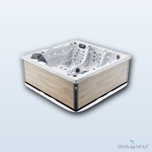 Lovia L501 Hot Tub for 5 People 220x220x88 cm – White Marble Acrylic, Light Wood Cabinet