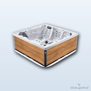 Lovia L501 Hot Tub for 5 People 220x220x88 cm – White Marble Acrylic, Canyon Teak Cabinet