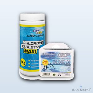 Balíček chemie Chlor – tablety MAXI 1 kg + tester Cl
