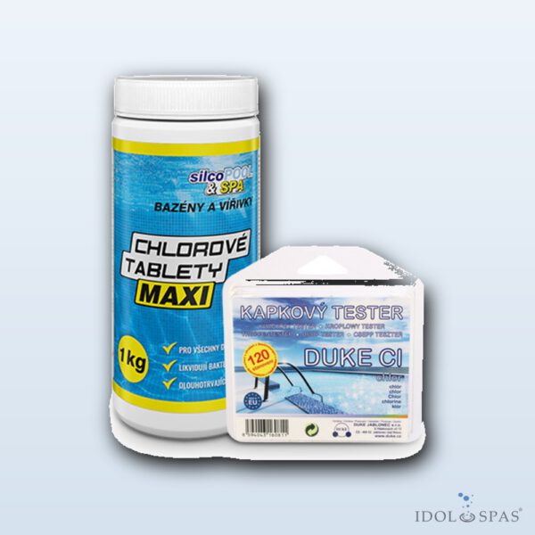 Balíček chemie Chlor – tablety MAXI 1 kg + tester Cl