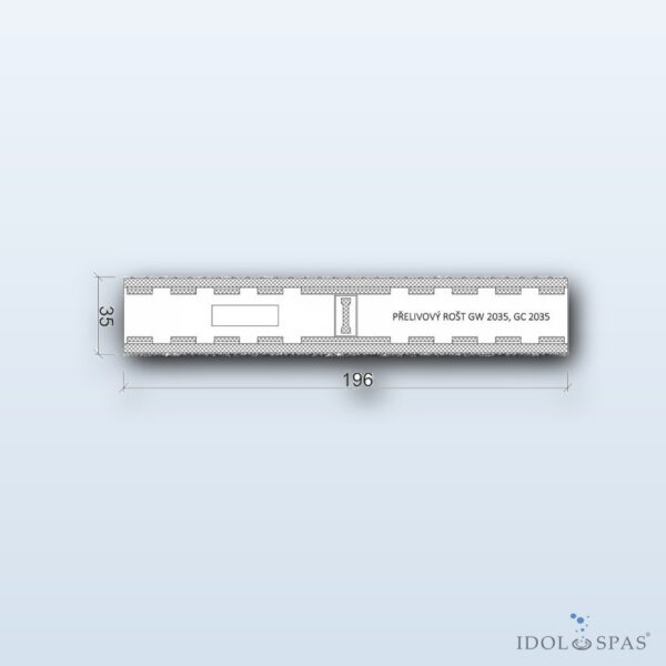 Overflow roll-up grating for public pools, white, width 196 mm, height 35 mm (43 pcs/m) 41104200