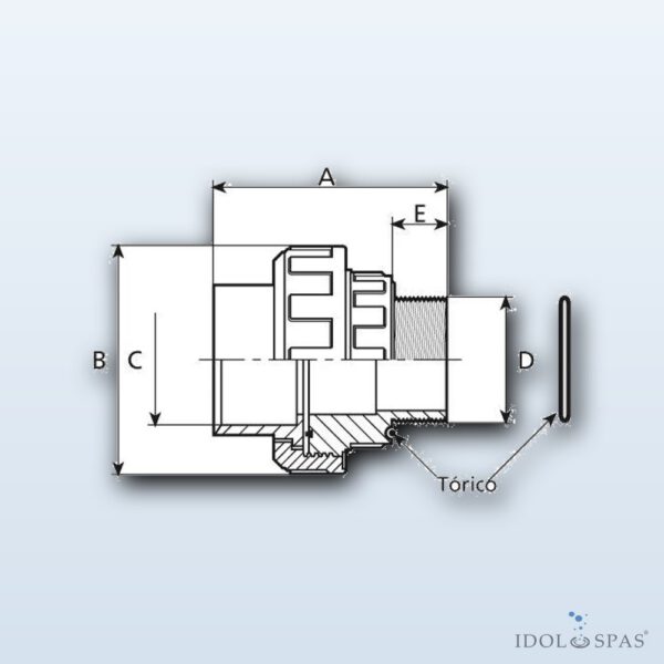 PVC fitting - Union 50 x 1 1/2" ext. with O-ring - Obrázek 2