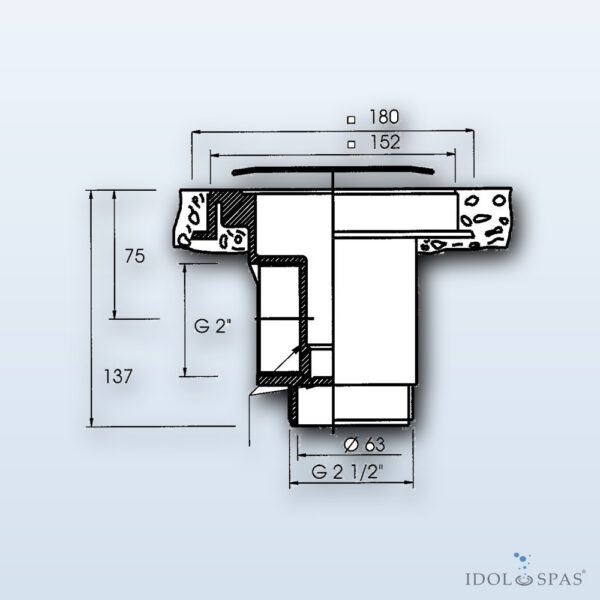 Bodenablauf ABS, eckige Edelstahlabdeckung AISI 316, für Beton - Obrázek 2