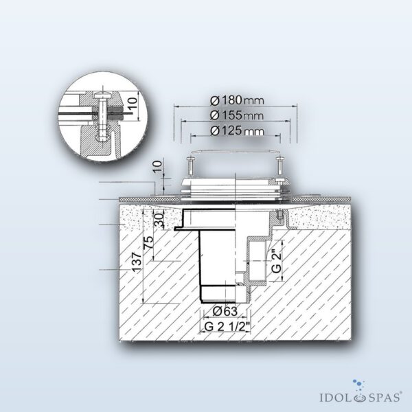 Floor Drain ABS, Stainless Steel Grille AISI 316, for Liner - Obrázek 2