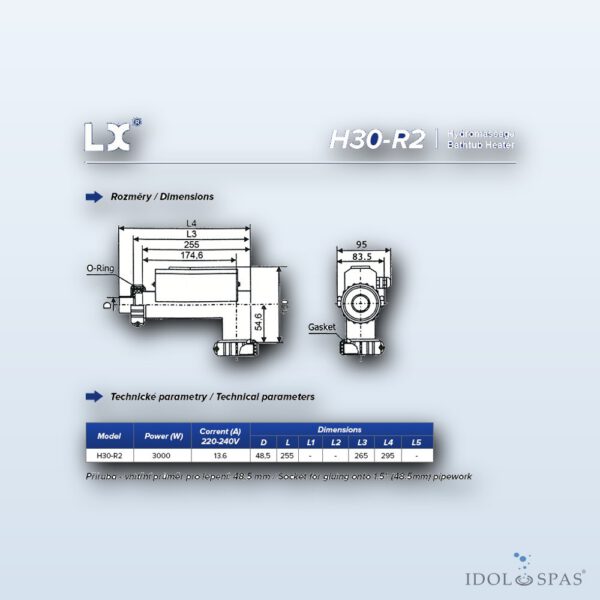 LX Topení do vířivky H30-R2 3 kW (L-Shape) - Obrázek 2