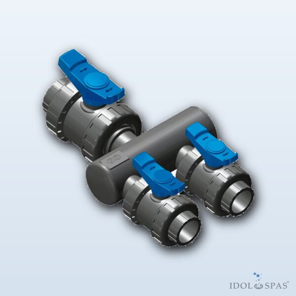 Manifold – 50 mm Solvent-Weld Connection and 2× Direct Valve Connection 50 mm - Obrázek 3